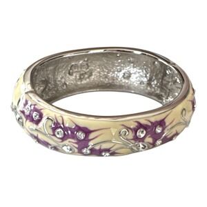 Camrose & Kross JBK Bracelet Cream and Purple Enamel Rhinestone Hinged Bangle